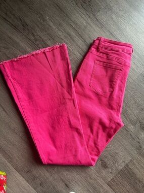 Bright Pink Frayed Hem Jeans